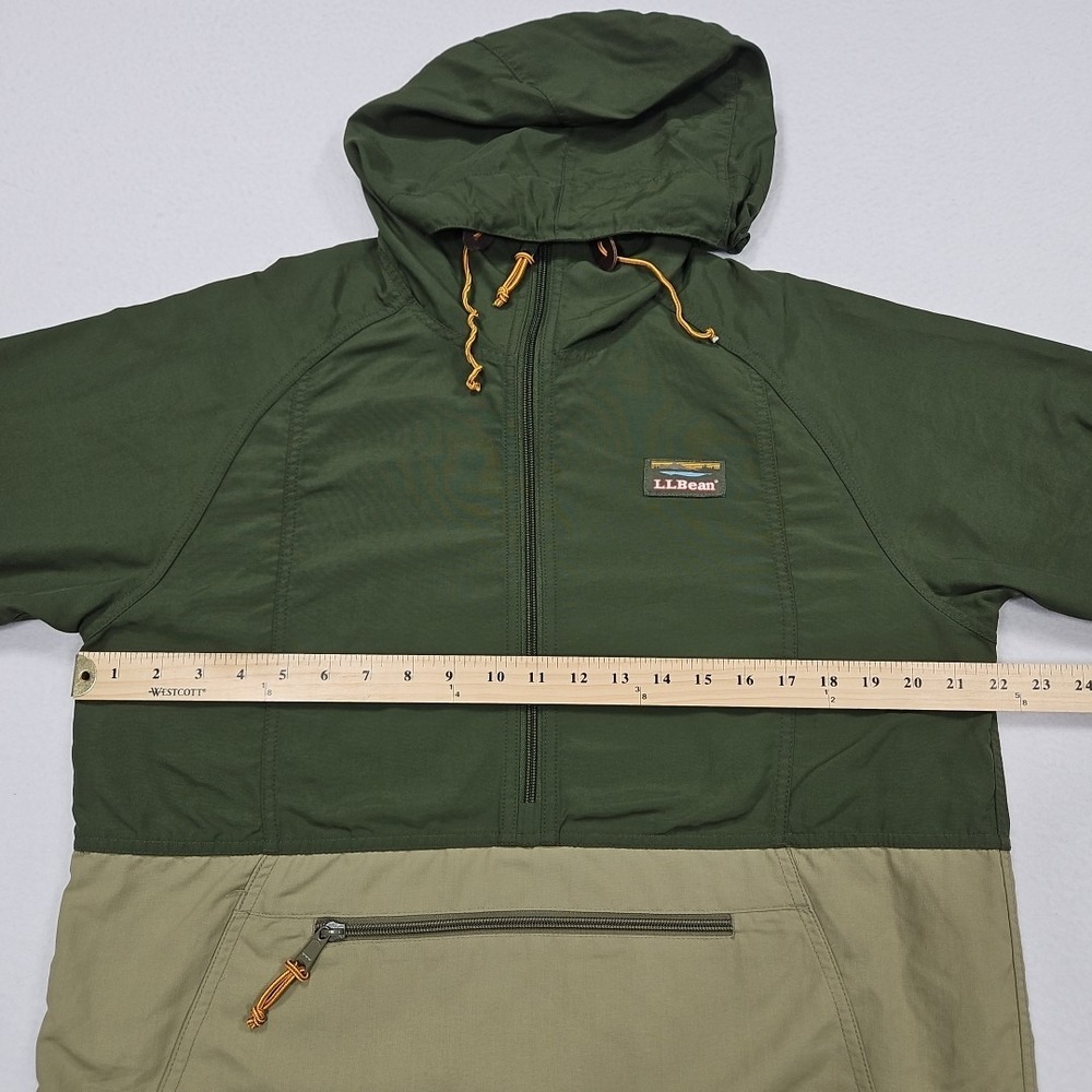 LL Bean Mountain Anorak Windbreaker Small Nylon Hooded‎ Jacket Olive Green Khaki - Picture 4 of 6